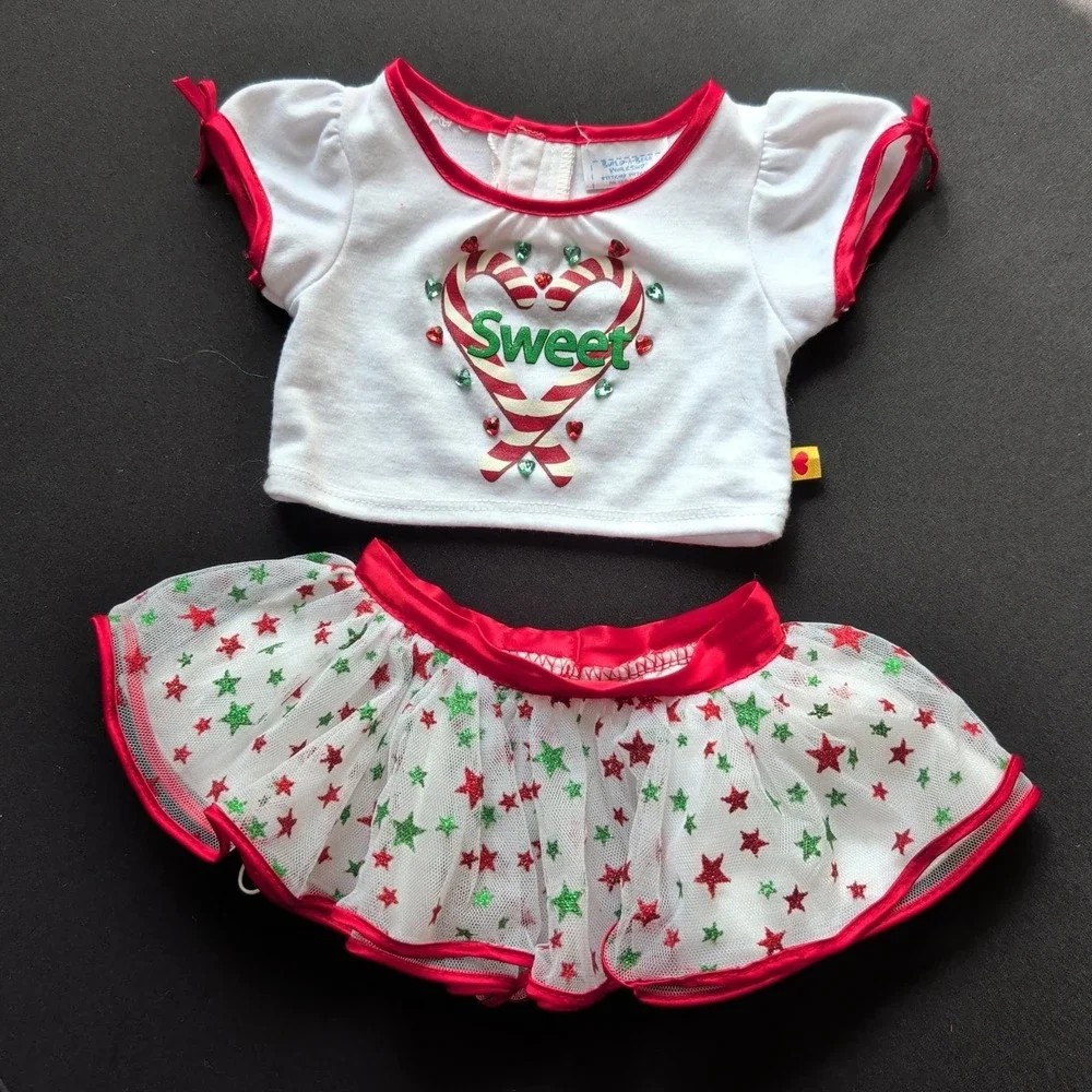 Build A Bear‎ Sweet Christmas Candy Cane Top With Matching Star Tutu Skirt 2012